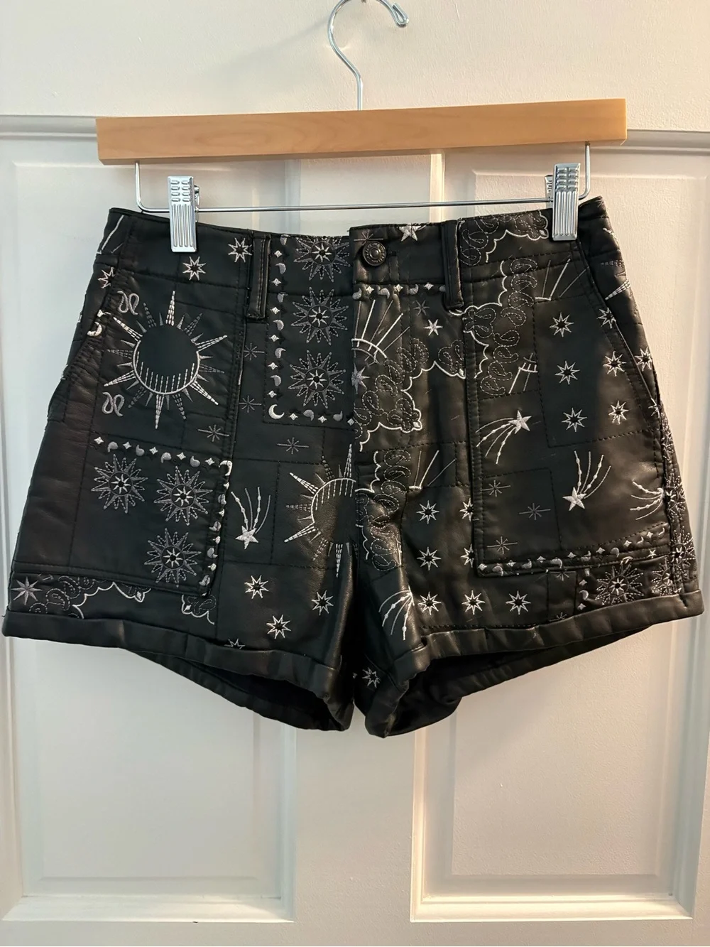 Free people embroidered faux leather shorts